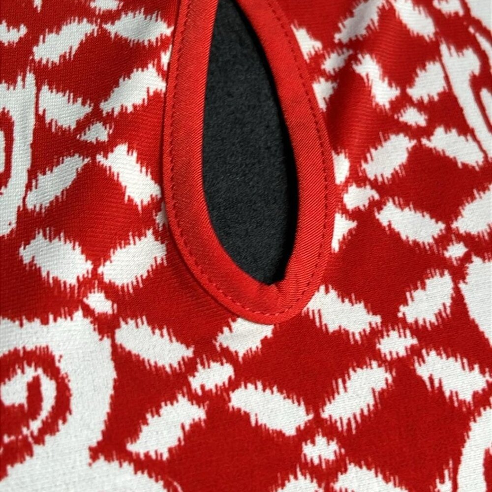 Susan Graver Ikat Red and White Tunic SZ SM 3/4 Sleeve Business Wear Lagenlook - Picture 8 of 9